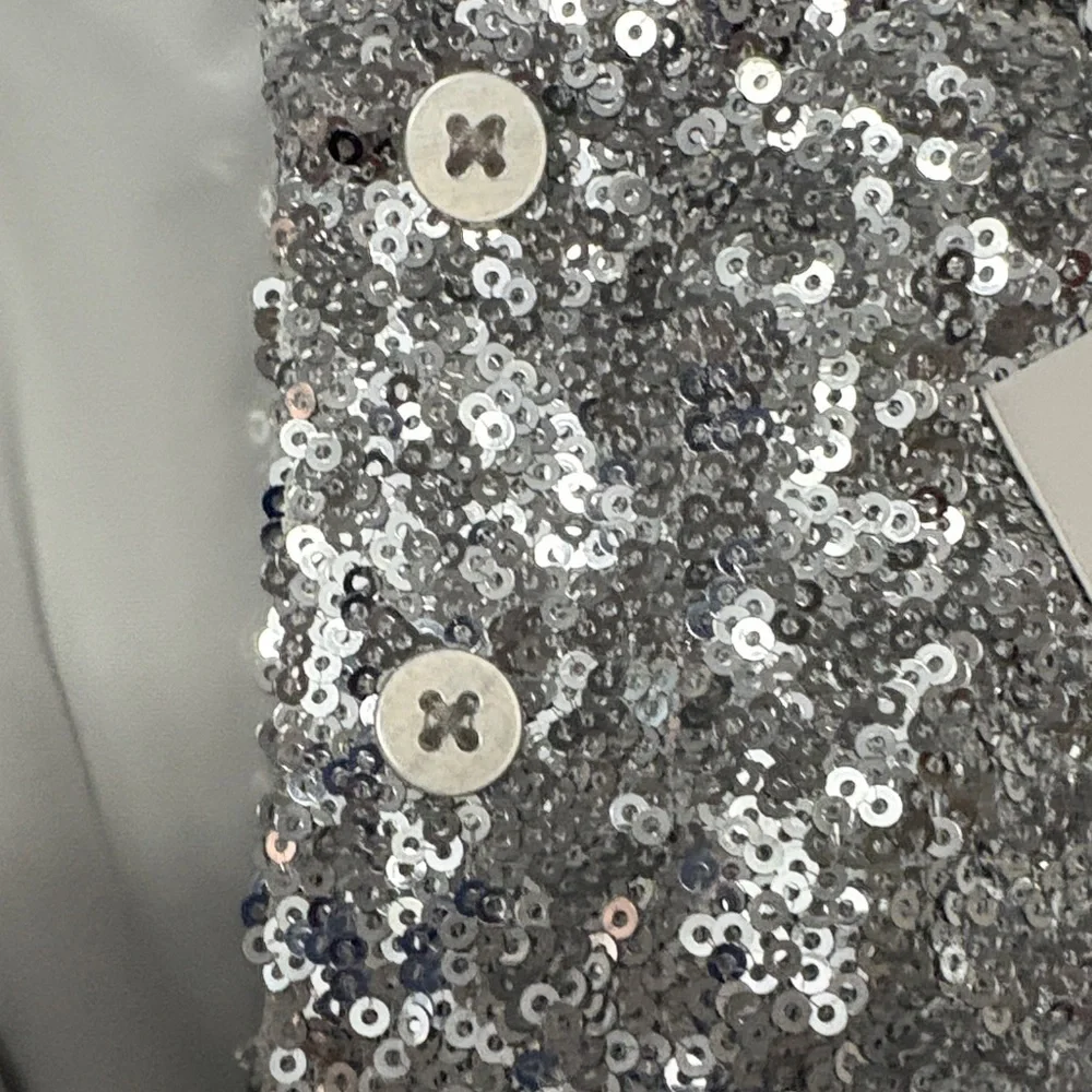 Good American Sparkling Silver Sequin Long Sleeve Top
